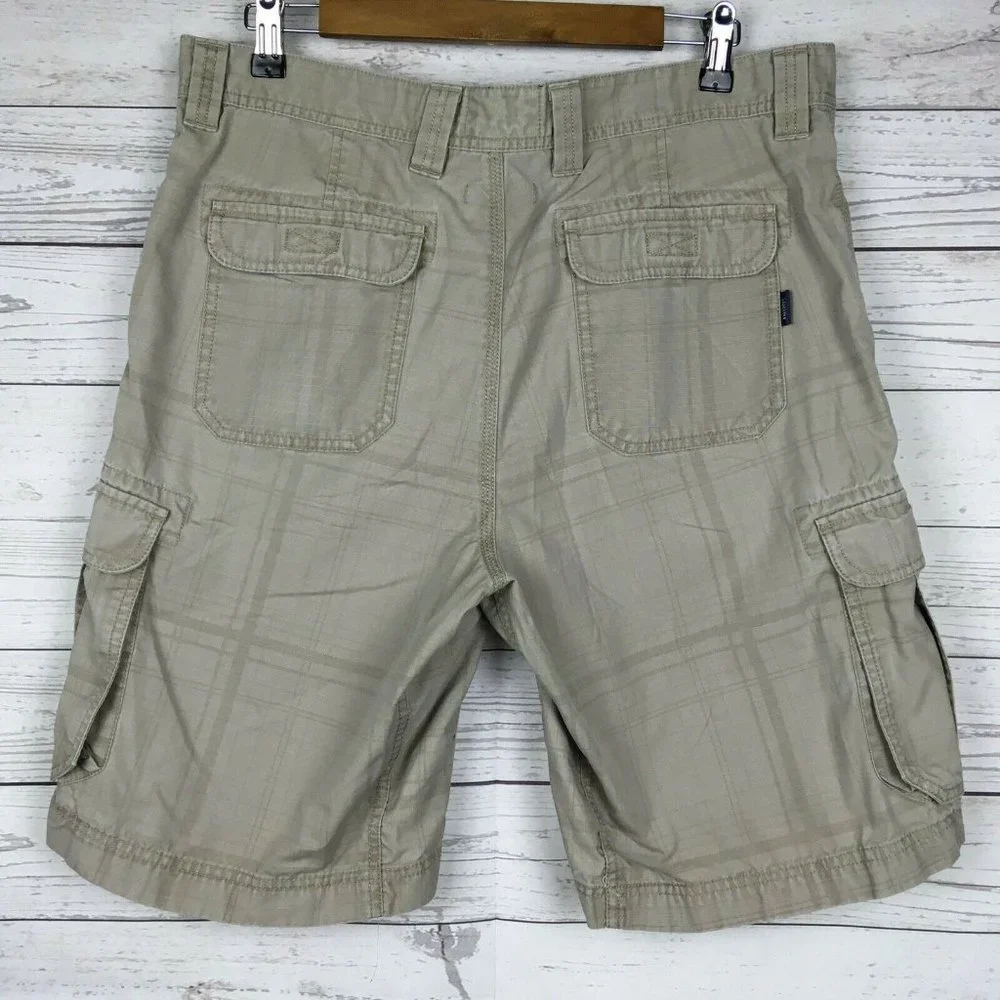 North Face Mens 36‎ Tan Plaid Cargo Shorts Cotton Blend Gusset Crotch